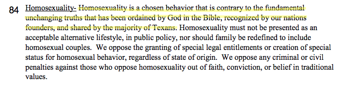 An excerpt from the 2016 Texas Republican Party platform.