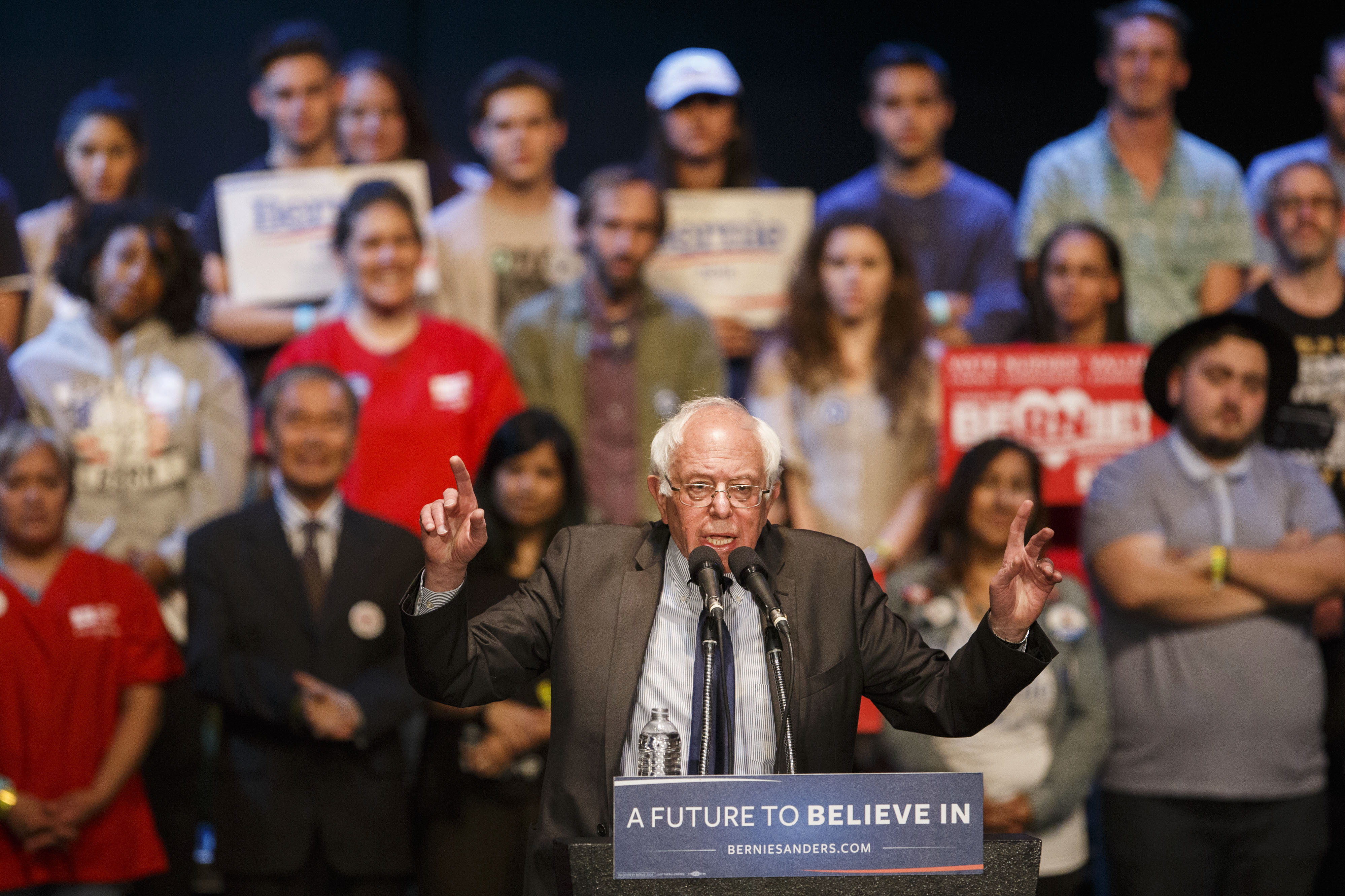 Sen. Bernie Sanders, an independent from Vermont, speaks during a campaign event in Los Angeles, Calif., on March 23. (Getty Images)