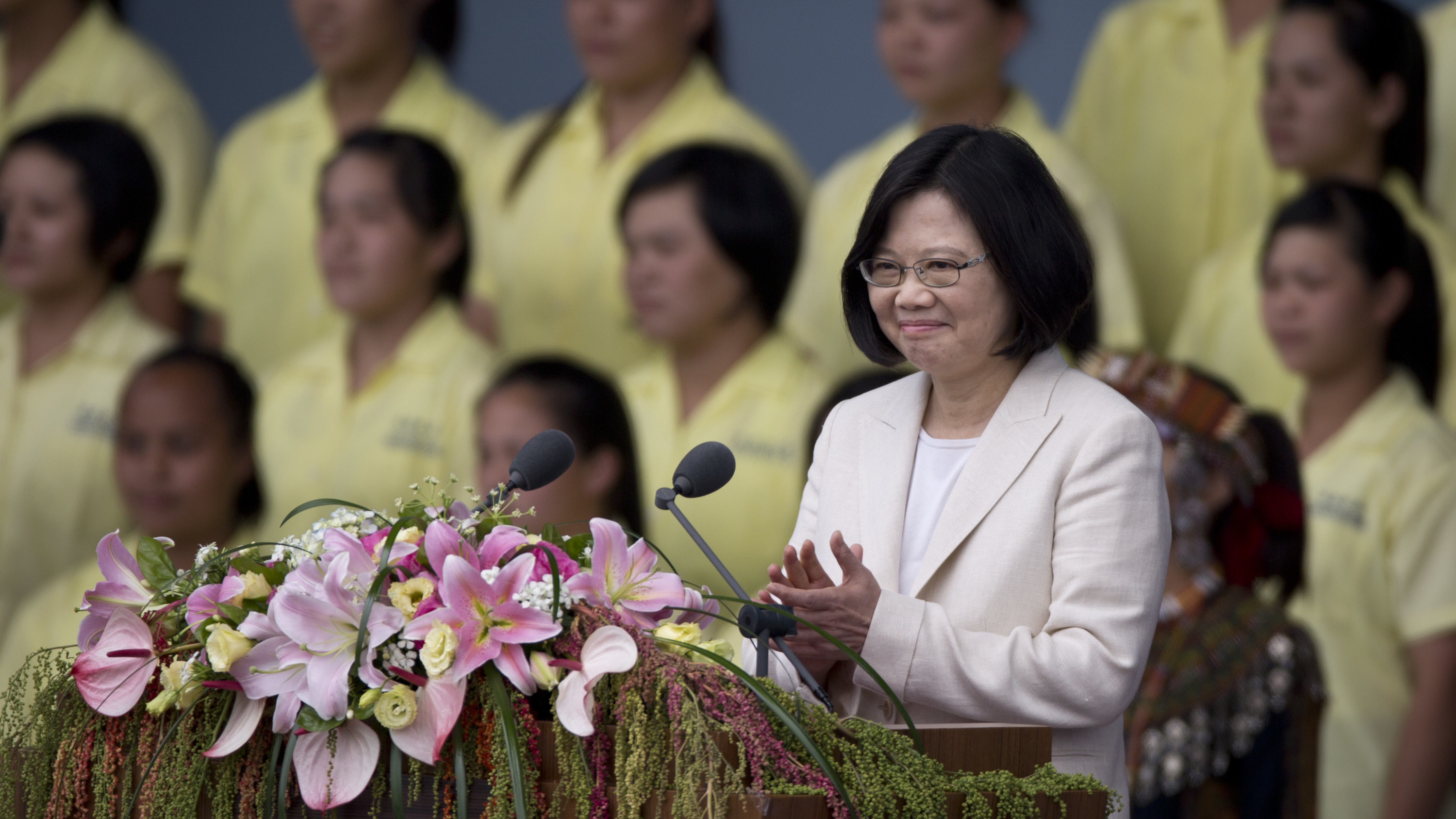 Taiwan President Tsai Ing-wen smiles at the crowd on Friday during her inauguration in Taipei, Taiwan. (Getty Images)