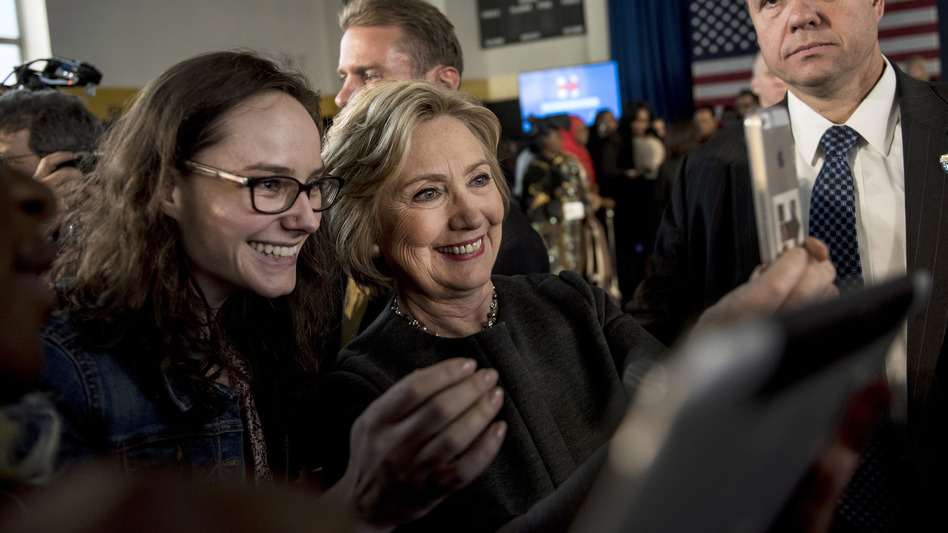 Hillary Clinton stops for a selfie with a supporter following a Women for Hillary Town Hall meeting in New York City. (Andrew Renneisen/Getty Images)