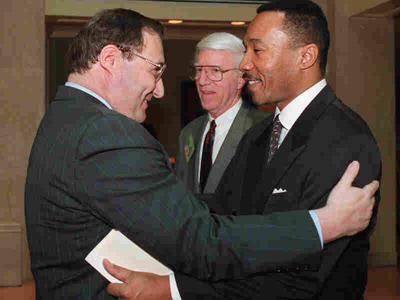 NAACP President and Chief Executive Officer Kweisi Mfume, right, embraces Anti-Defamation League National Director Abe Foxman in Washington prior to a discussion entitled "Black/Jewish Relations and the Future of the East Civil Rights Movement" on April 22, 1996. Foxman led the ADL from 1987 to 2015. NAACP President and Chief Executive Officer Kweisi Mfume, right, embraces Anti-Defamation League National Director Abe Foxman in Washington prior to a discussion entitled "Black/Jewish Relations and the Future of the East Civil Rights Movement" on April 22, 1996. Foxman led the ADL from 1987 to 2015.