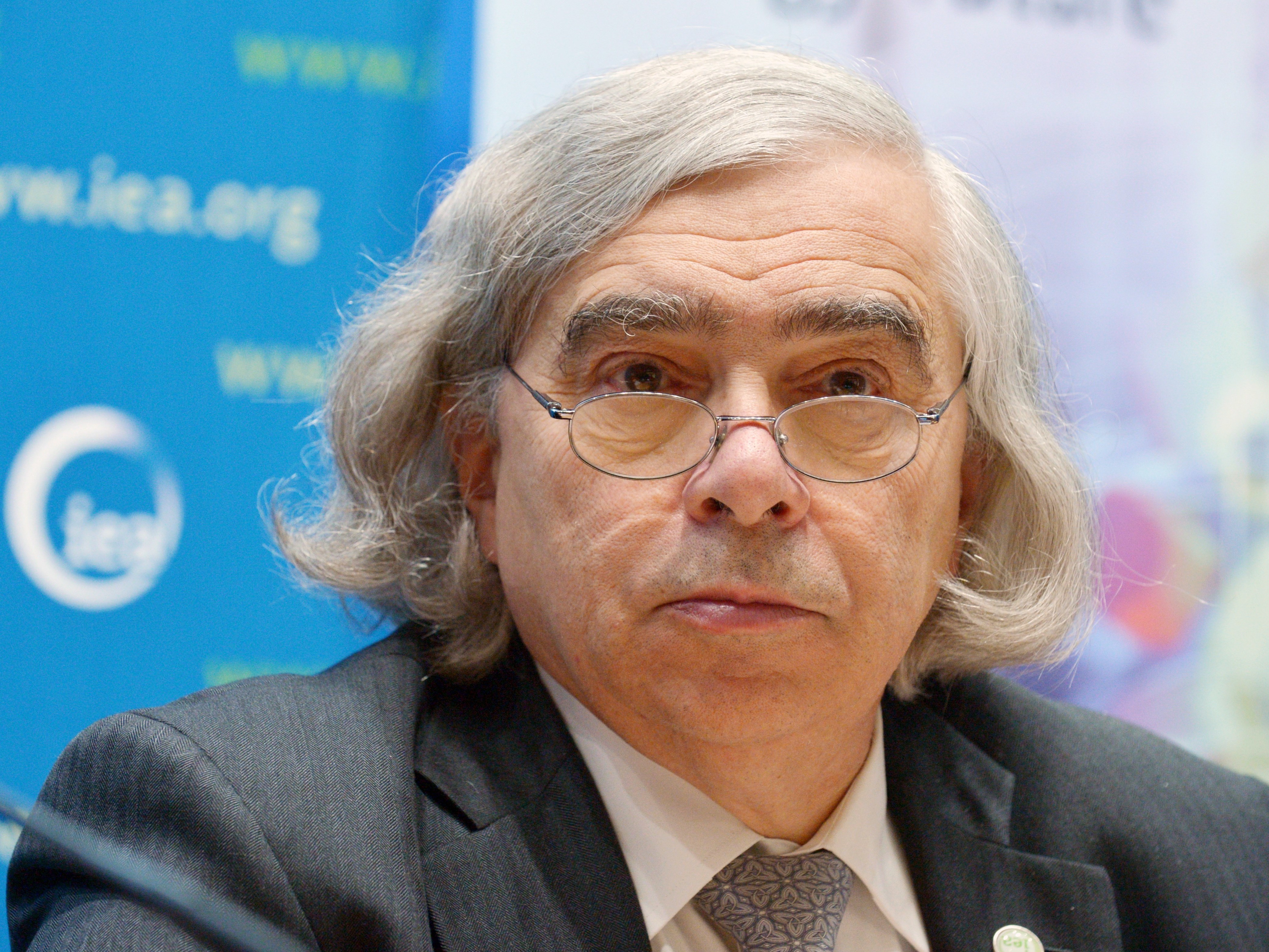 U.S. Energy Secretary Ernest Moniz takes part in a press conference at the end of the 2015 meeting of the International Energy Agency Governing Board on Nov. 18, 2015 in Paris.