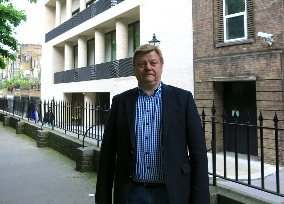 Roman Borisovich is a Russian banker-turned-anti-corruption activist and founder of ClampK, the Campaign for Legislation Against Money-laundering in Property by Kleptocrats. Here Borisovich stands in front of a multi-million dollar London house owned by Dmitry Firtash, a Ukrainian billionaire indicted in the U.S. for money-laundering. (Lauren Frayer for NPR)