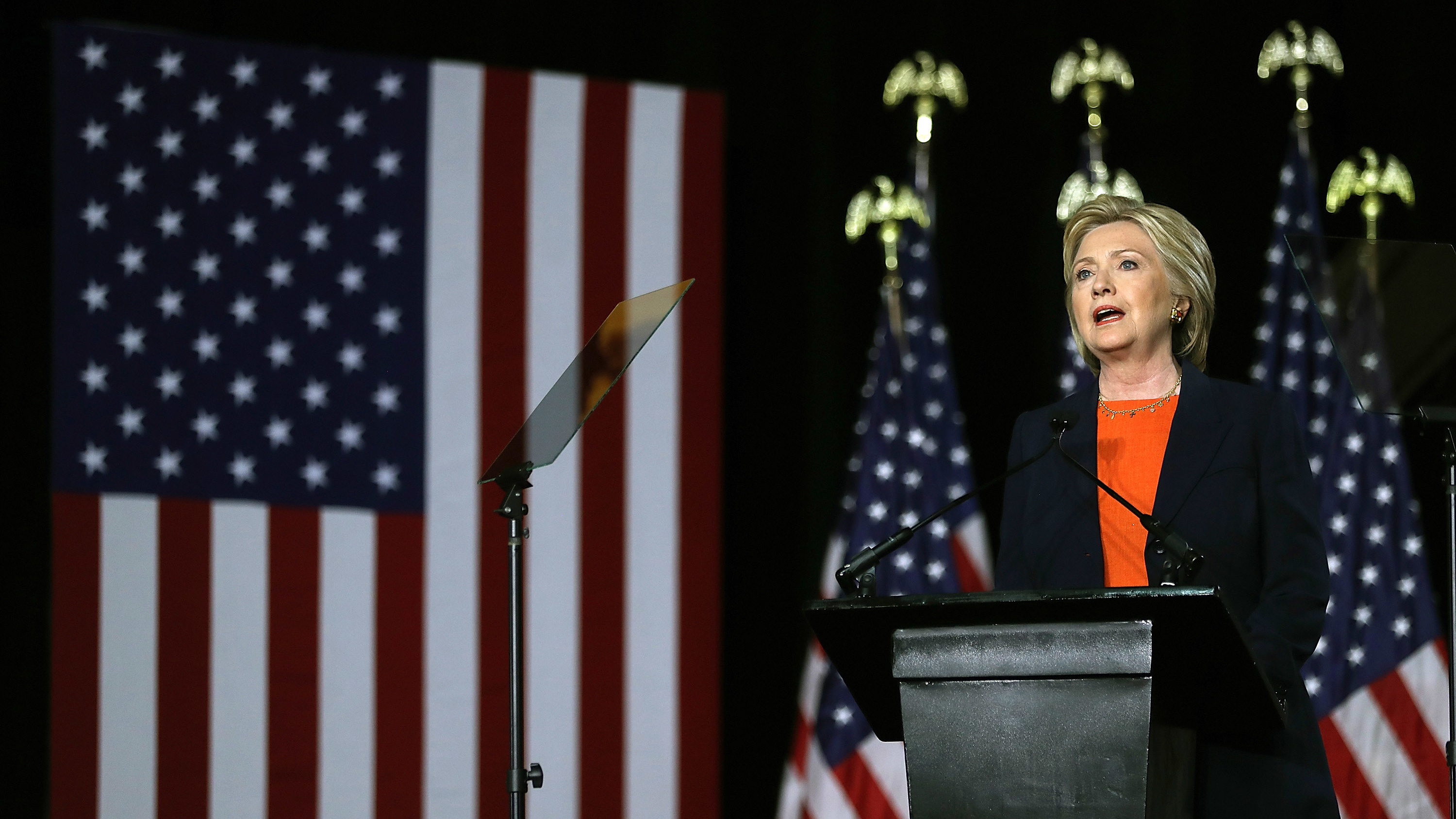 Democratic presidential candidate Hillary Clinton delivered a national security speech in San Diego that harshly criticized Republican candidate Donald Trump's foreign policy positions.