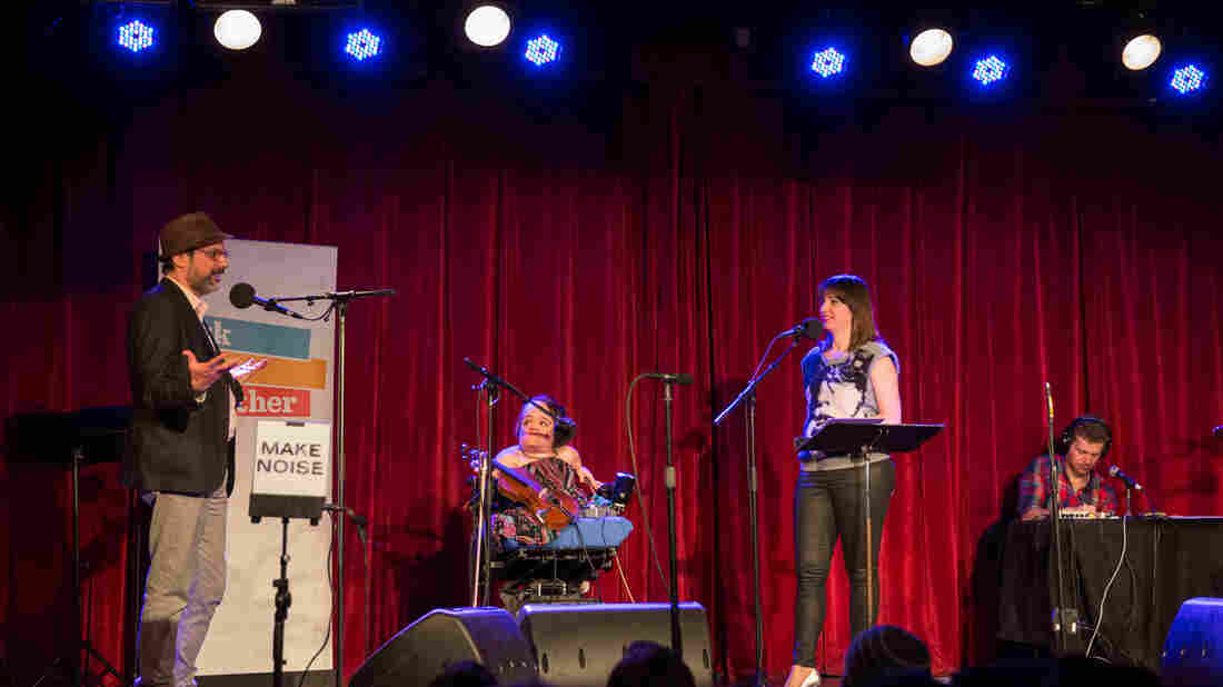 Bob Boilen, Gaelynn Lea and Ophira Eisenberg on Ask Me Another.