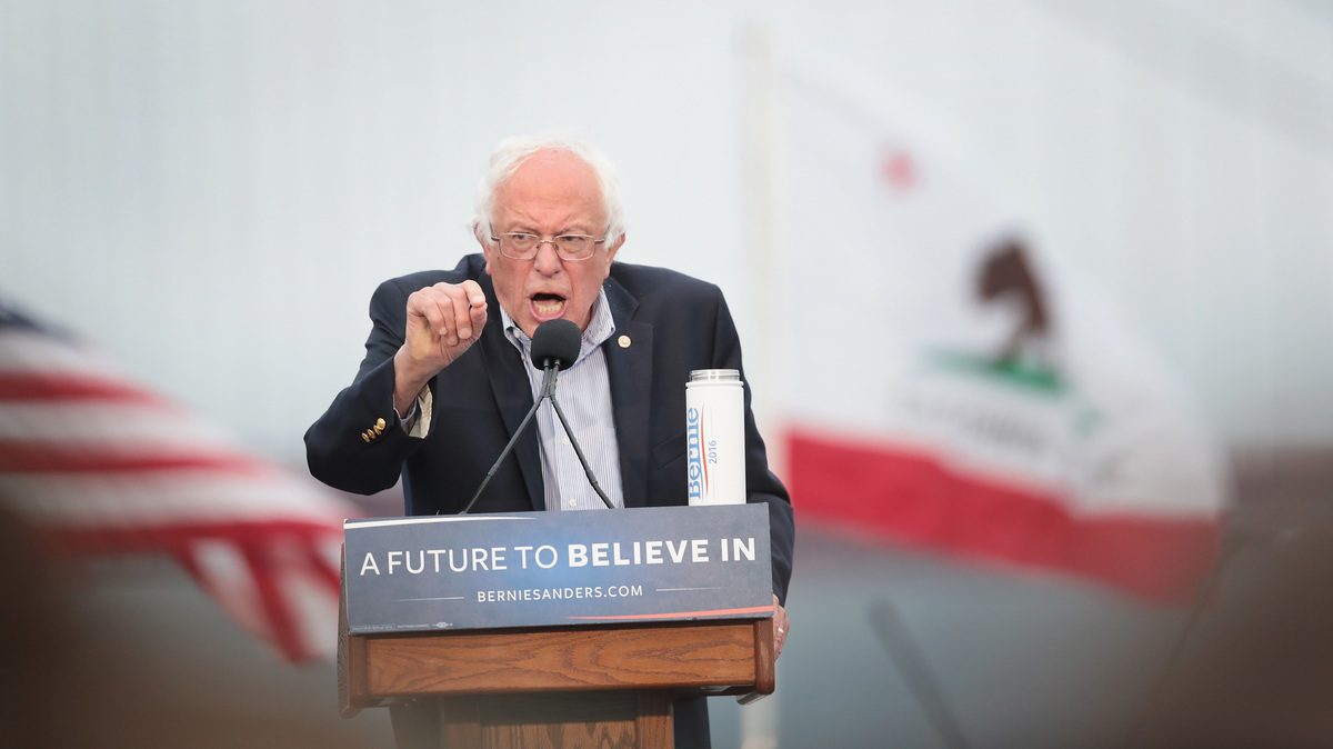 Democratic presidential candidate Sen. Bernie Sanders addresses a crowd during a campaign rally earlier this week in San Francisco.