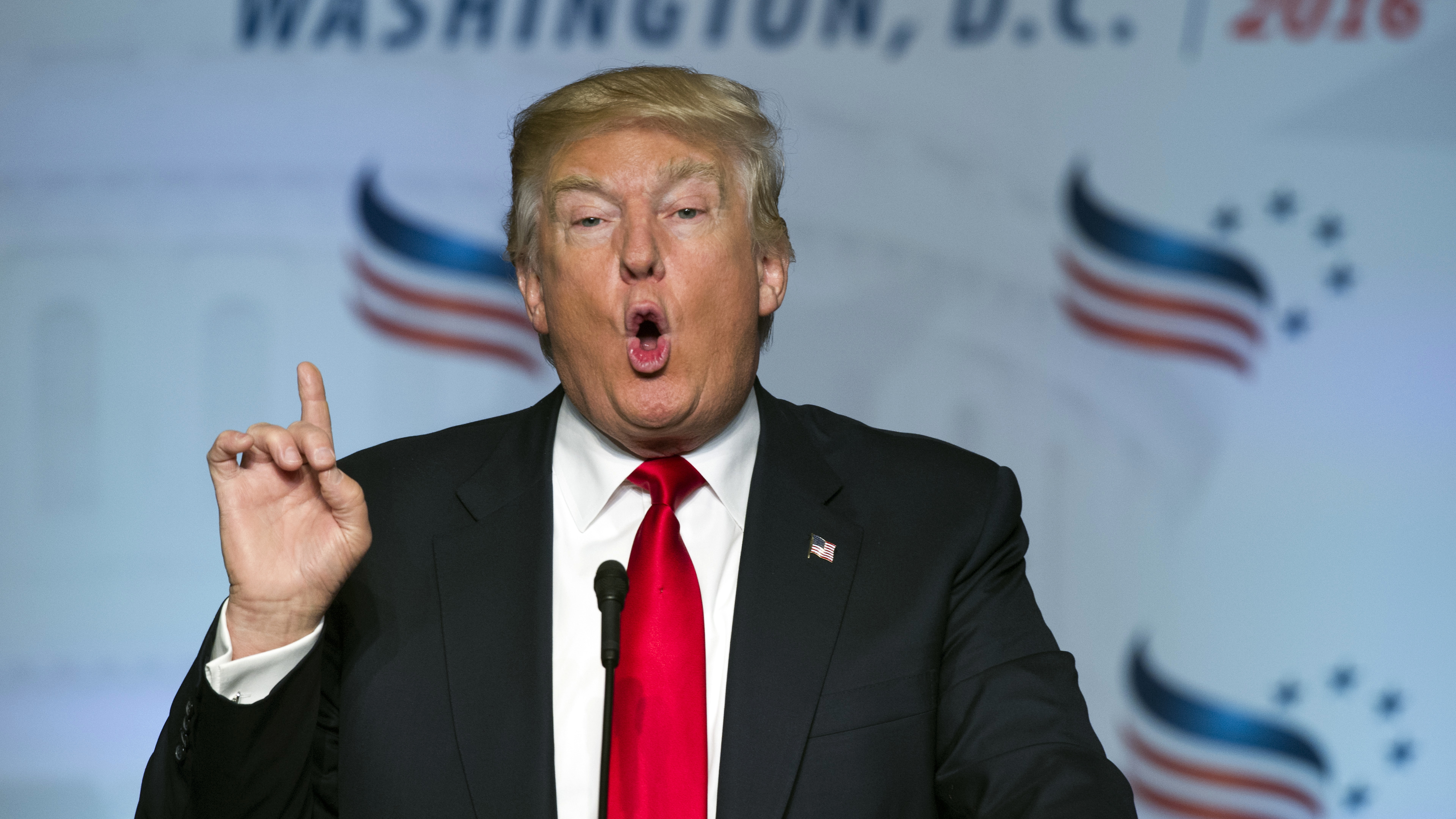 Republican presidential candidate Donald Trump addresses the Faith and Freedom Coalition's Road to Majority Conference in Washington on Friday.