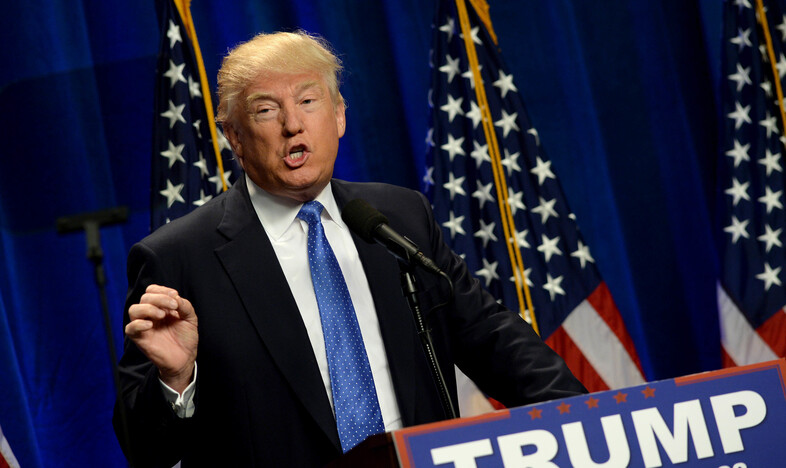 Presumptive GOP presidential nominee Donald Trump speaks at St. Anselm College in Manchester, N.H., on Monday. (Darren McCollester/Getty Images)