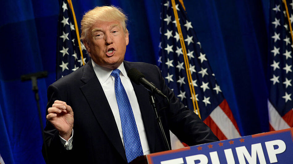 Republican presidential candidate Donald Trump speaks about the Orlando shooting at an event in New Hampshire on Monday. (Darren McCollester/Getty Images)