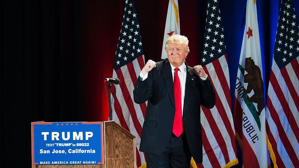 Republican presidential candidate Donald Trump gestures during a rally at the San Jose Convention Center earlier this month.