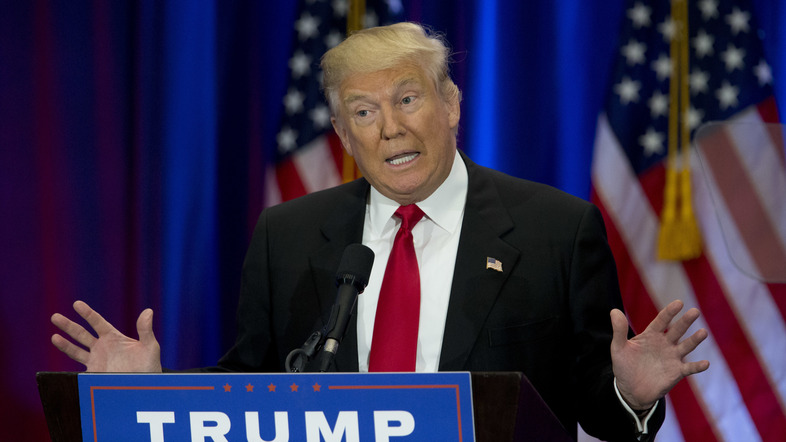 Donald Trump speaks in New York, where he unloaded on a history of Clinton rumor, scandal and innuendo. (Mary Altaffer/AP)