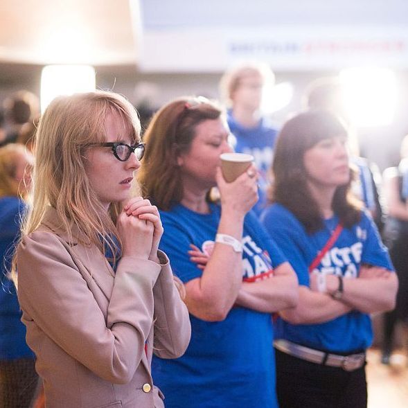 Supporters of the 'Stronger In' Campaign watch the results of the EU referendum being announced at a results party at the Royal Festival Hall in London on Friday. Supporters of the 'Stronger In' Campaign watch the results of the EU referendum being announced at a results party at the Royal Festival Hall in London on Friday.