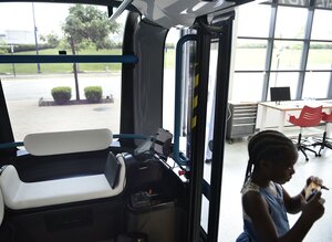 A dozen people can fit inside the Olli minibus. Cognitive technology from IBM's Watson will talk with and learn about passengers, hoping to predict their needs or reactions.