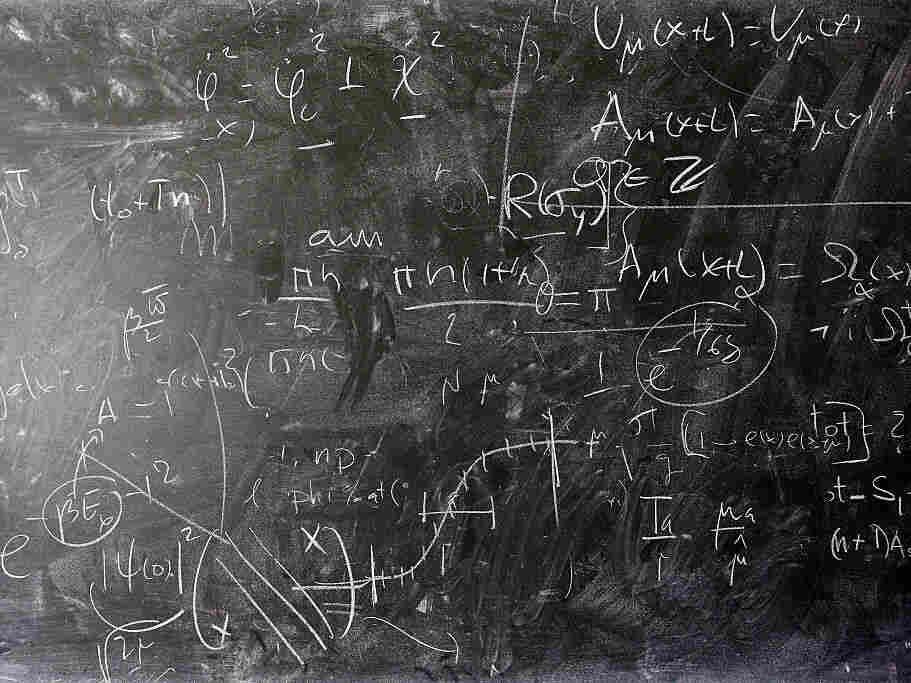 A detailed view of the blackboard with theoretical physics equations at The European Organization for Nuclear Research commonly know as CERN on April 19 in Geneva, Switzerland.