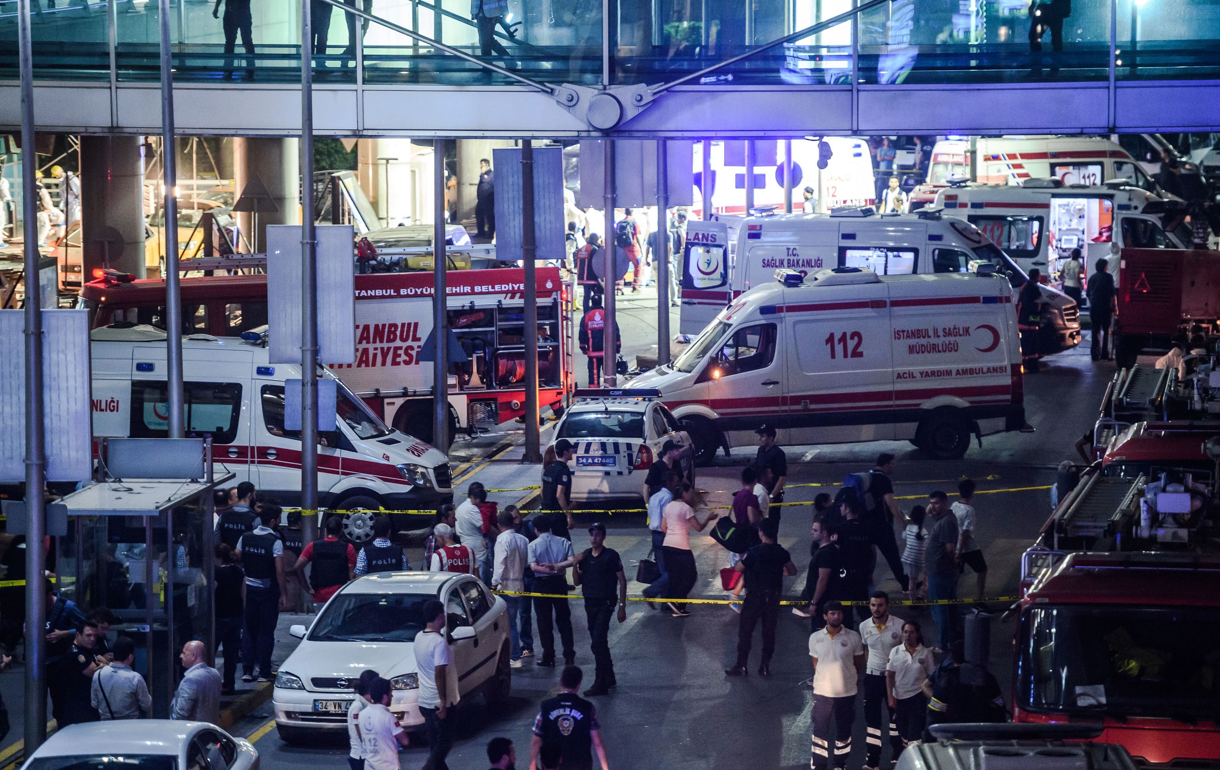 Police investigate the explosion site on Tuesday.