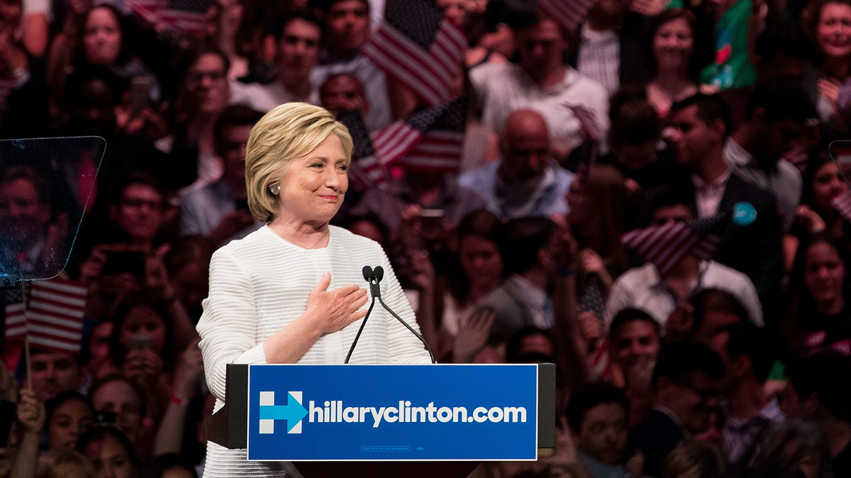 Hillary Clinton, heartened by her supporters' reception, after voting on the June 7th, the night it became clear she would be the first woman nominee of a major-party ticket.