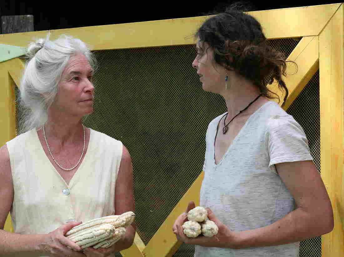 Jennifer Gleason (left) and Alice Melendez, who's growing Hickory King heirloom corn on her farm to help Gleason make corn chips.