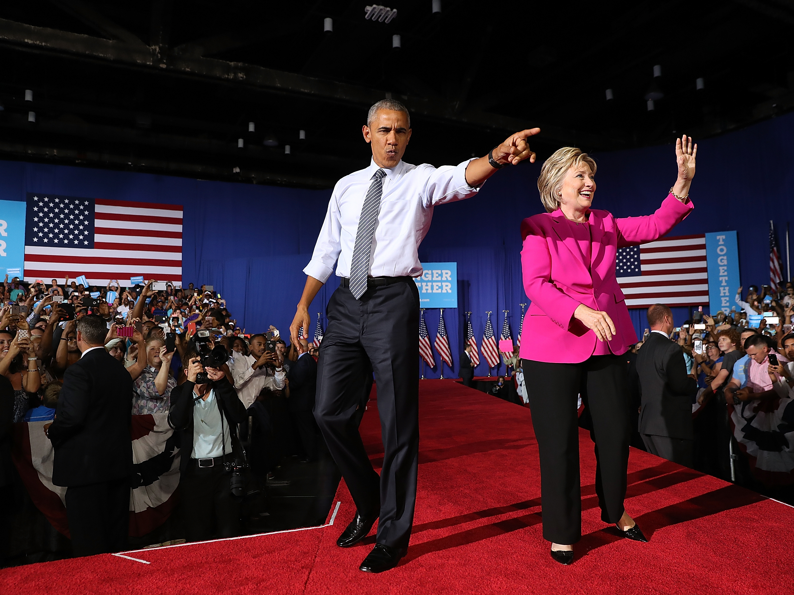 President Obama joins Hillary Clinton on the campaign trail for the first time this year at a rally in Charlotte, N.C., on Tuesday.