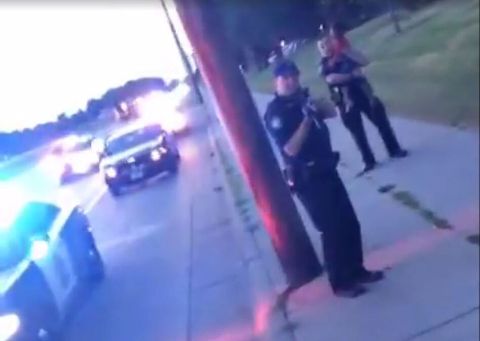 A screenshot from the live video feed that was posted by a woman whose boyfriend was shot and killed in Falcon Heights, Minn., on Wednesday. (Diamond Reynolds via Facebook/Screenshot by NPR)