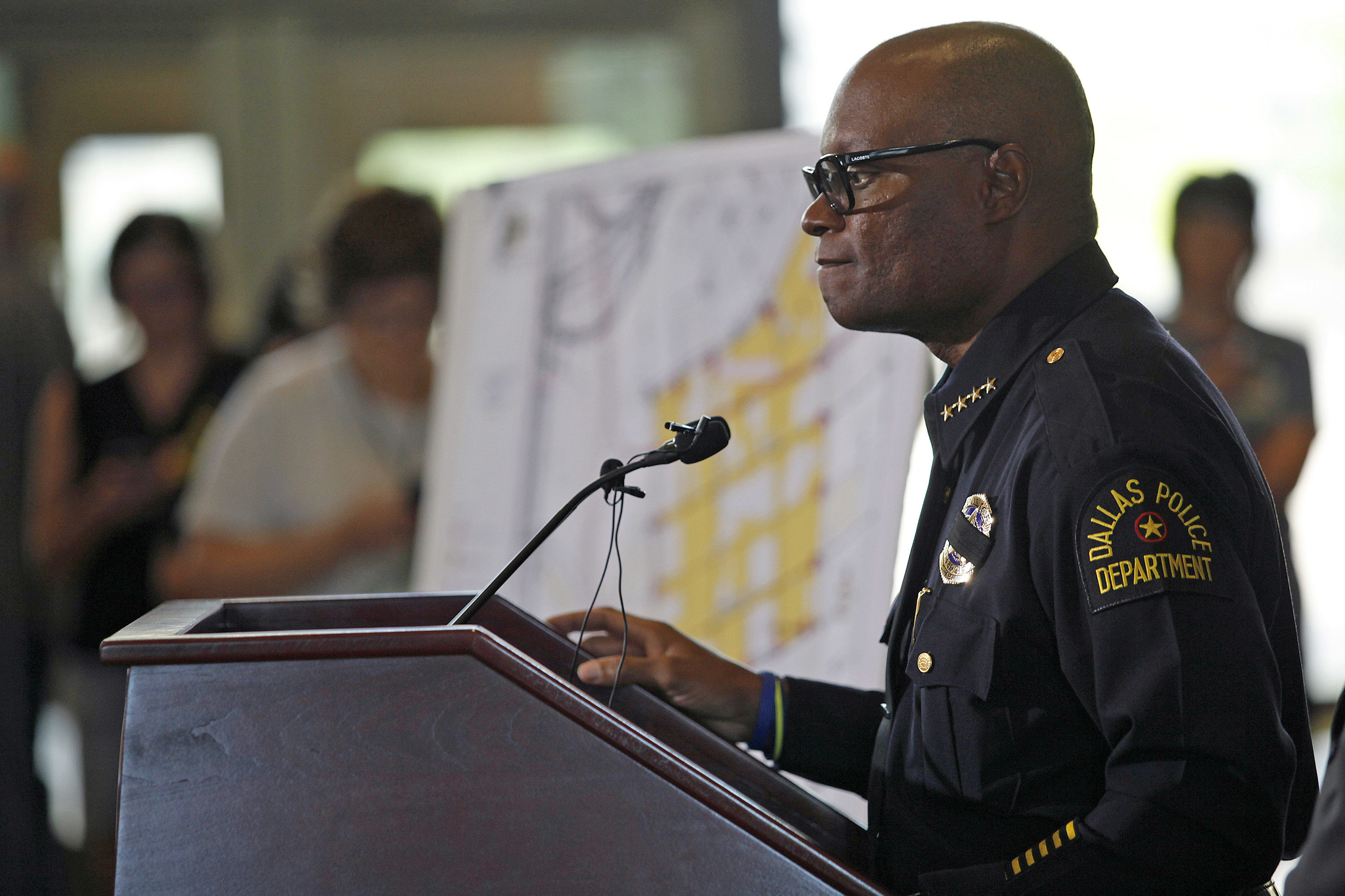 Dallas Police Chief David Brown speaks at a city hall press conference on the fatal shootings of five police officers on Friday.