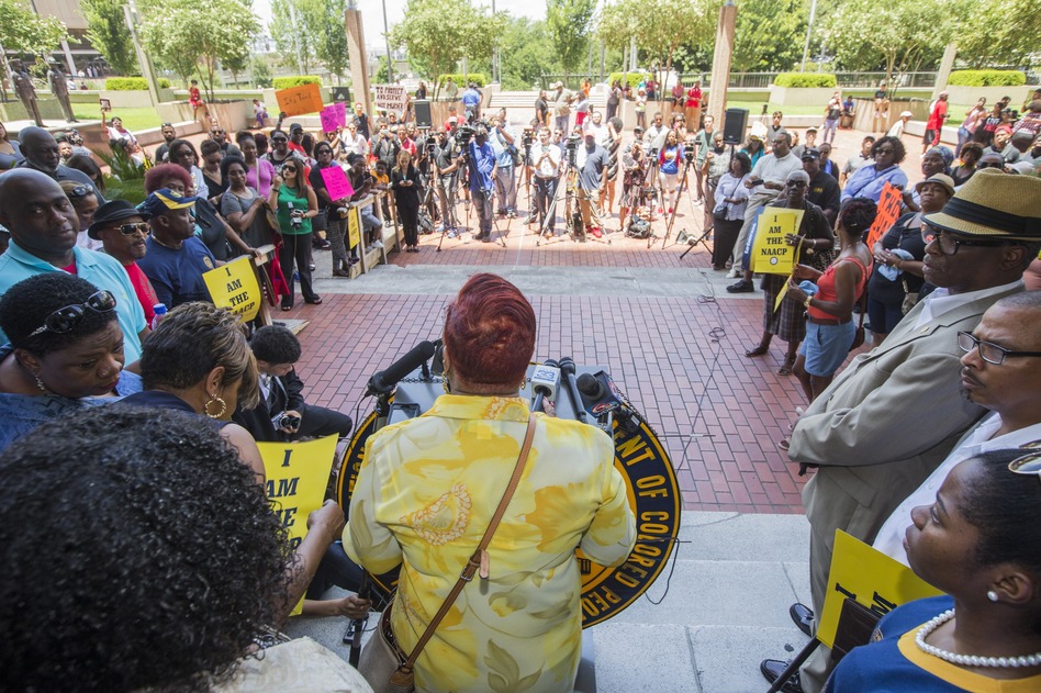 Louisiana state Rep. Patricia Haynes Smith speaks during a rally at City Hall on Friday in Baton Rouge, La. The local NAACP is calling for a boycott of Walmart and two local shopping malls. (Mark Wallheiser/Getty Images)