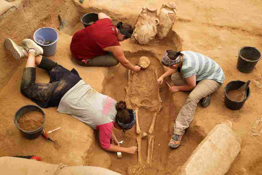 A team of archaeologists work at the excavation site in the coastal Israeli city of Ashkelon on June 28.