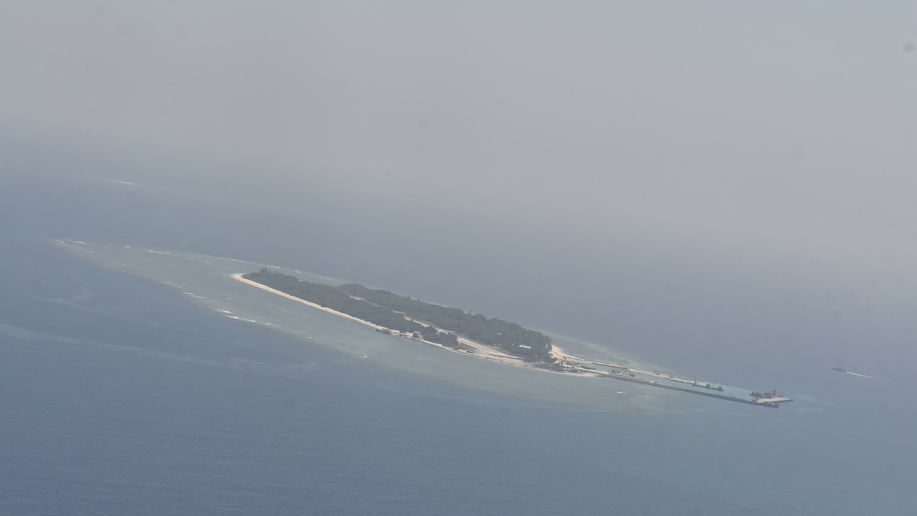 An aerial image shows  Taiping island, in the Spratlys chain in the South China Sea, on March 23. (AFP/Getty Images)