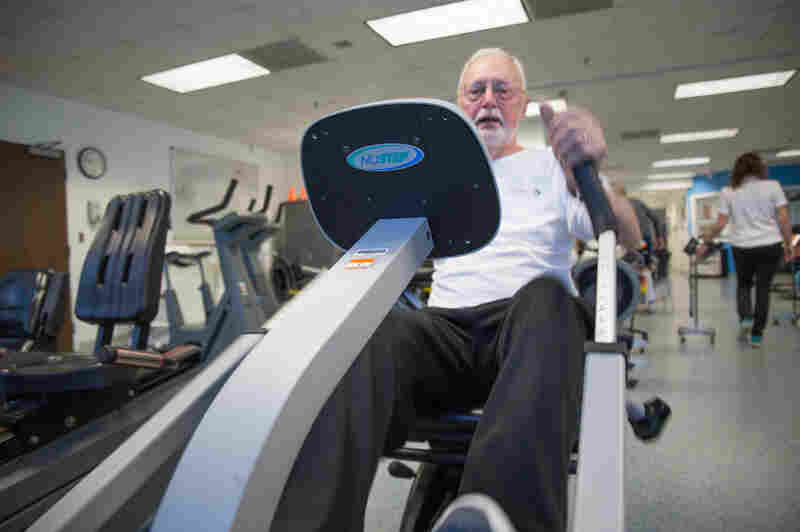 Charles Greiner gets his heart rate up  with supervision  at the U.Va. cardiac rehabilitation gym in Charlottesville, Va.