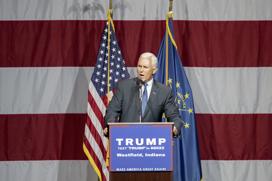 Indiana Gov. Mike Pence delivers a speech during a campaign rally for Donald Trump in Westfield, Ind., on Tuesday. (Aaron P. Bernstein/Getty Images)