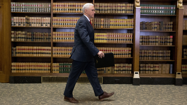 Indiana Governor Mike Pence at a 2015 press conference.