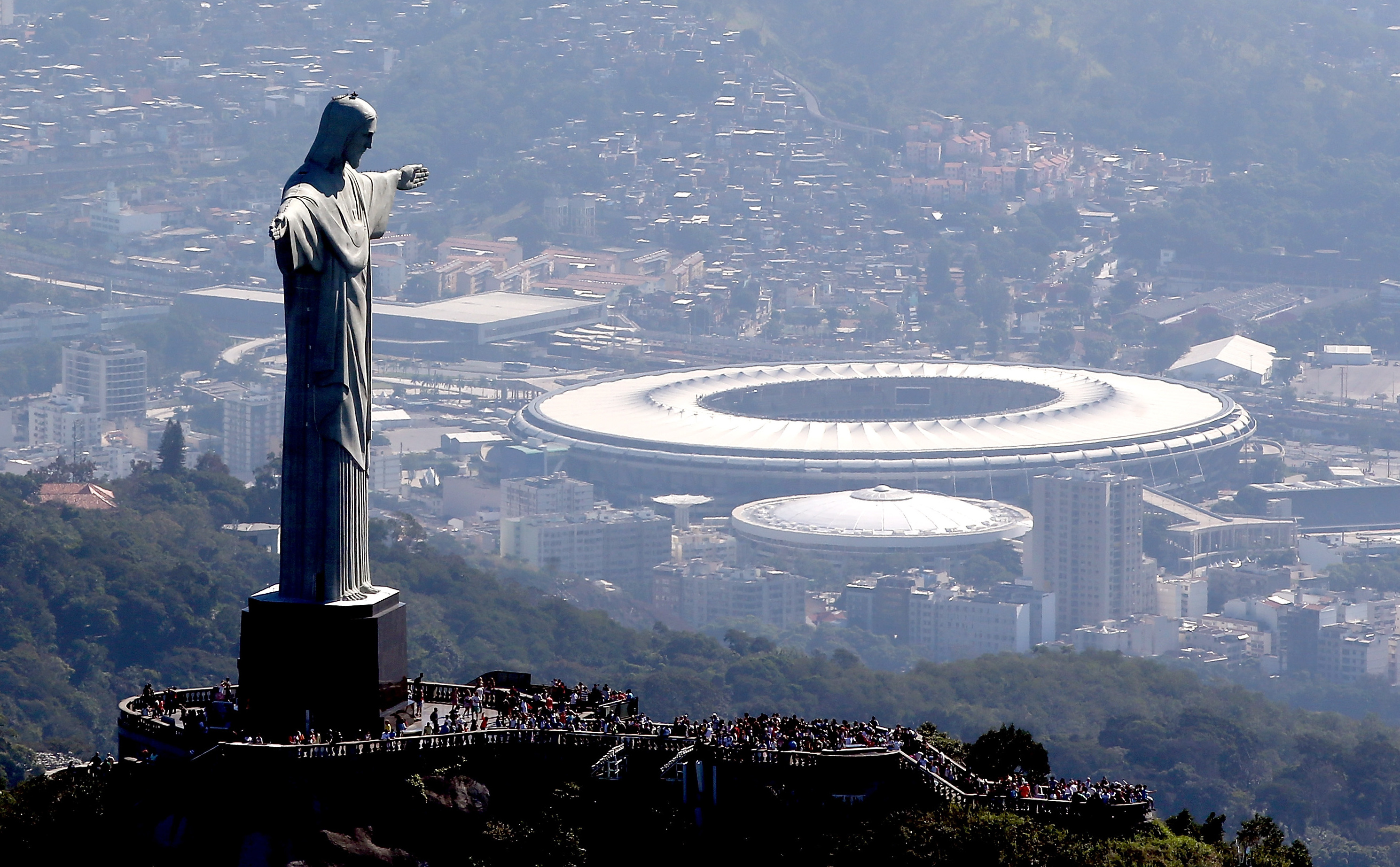 The Christ the Redeemer statue stands above Maracana Stadium, the centerpiece of the 2016 Olympic Games in Rio de Janeiro that begin on Aug. 5. (Getty Images)