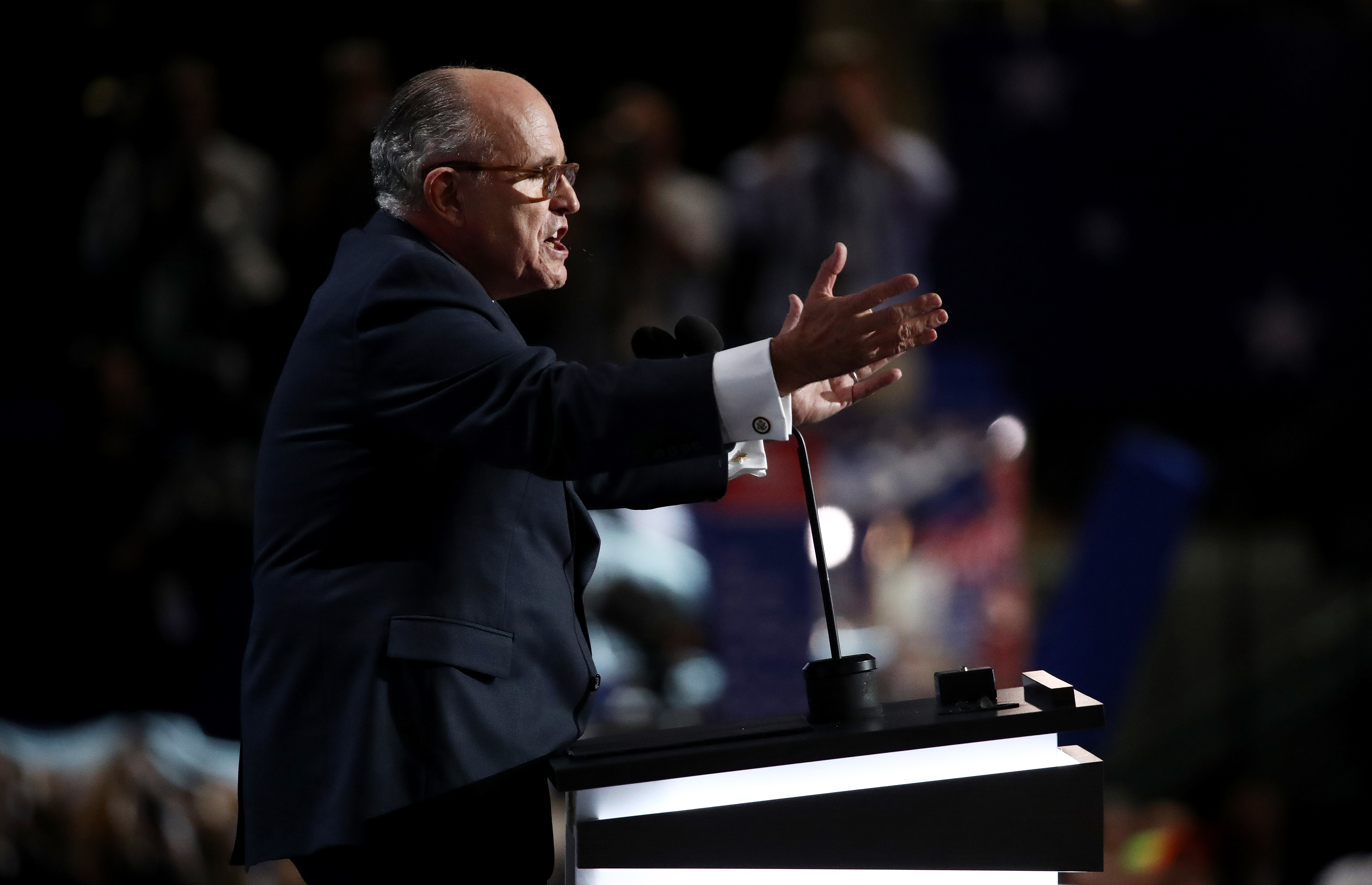 Former New York City Mayor Rudy Giuliani delivers a passionate speech on the first day of the Republican National Convention. (Getty Images)