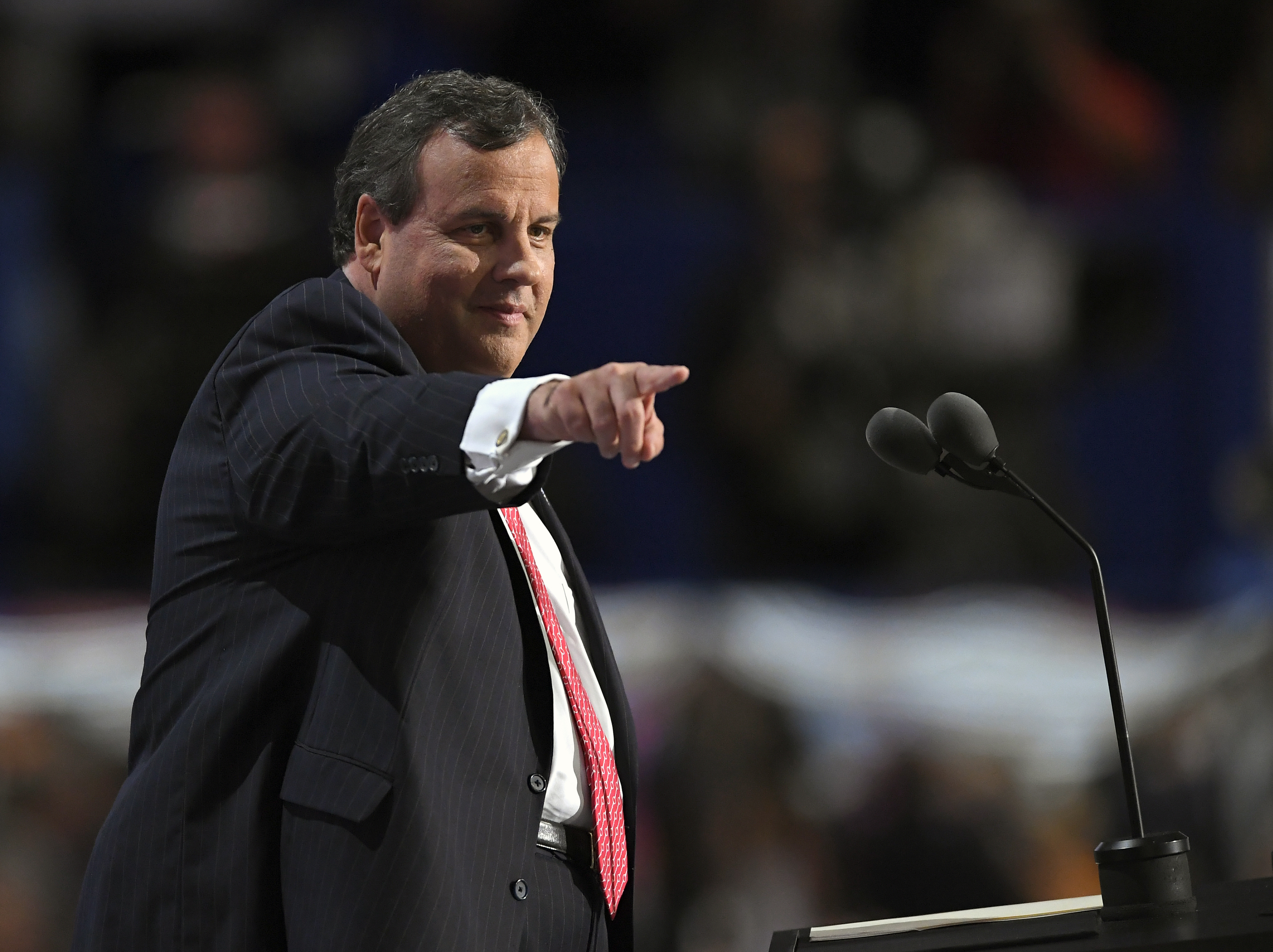 New Jersey Gov. Chris Christie speaks during the second day of the Republican National Convention.
