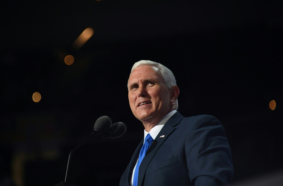 Vice presidential candidate Mike Pence addresses delegates on Wednesday evening at the Republican National Convention. (Jim Watson/AFP/Getty Images)