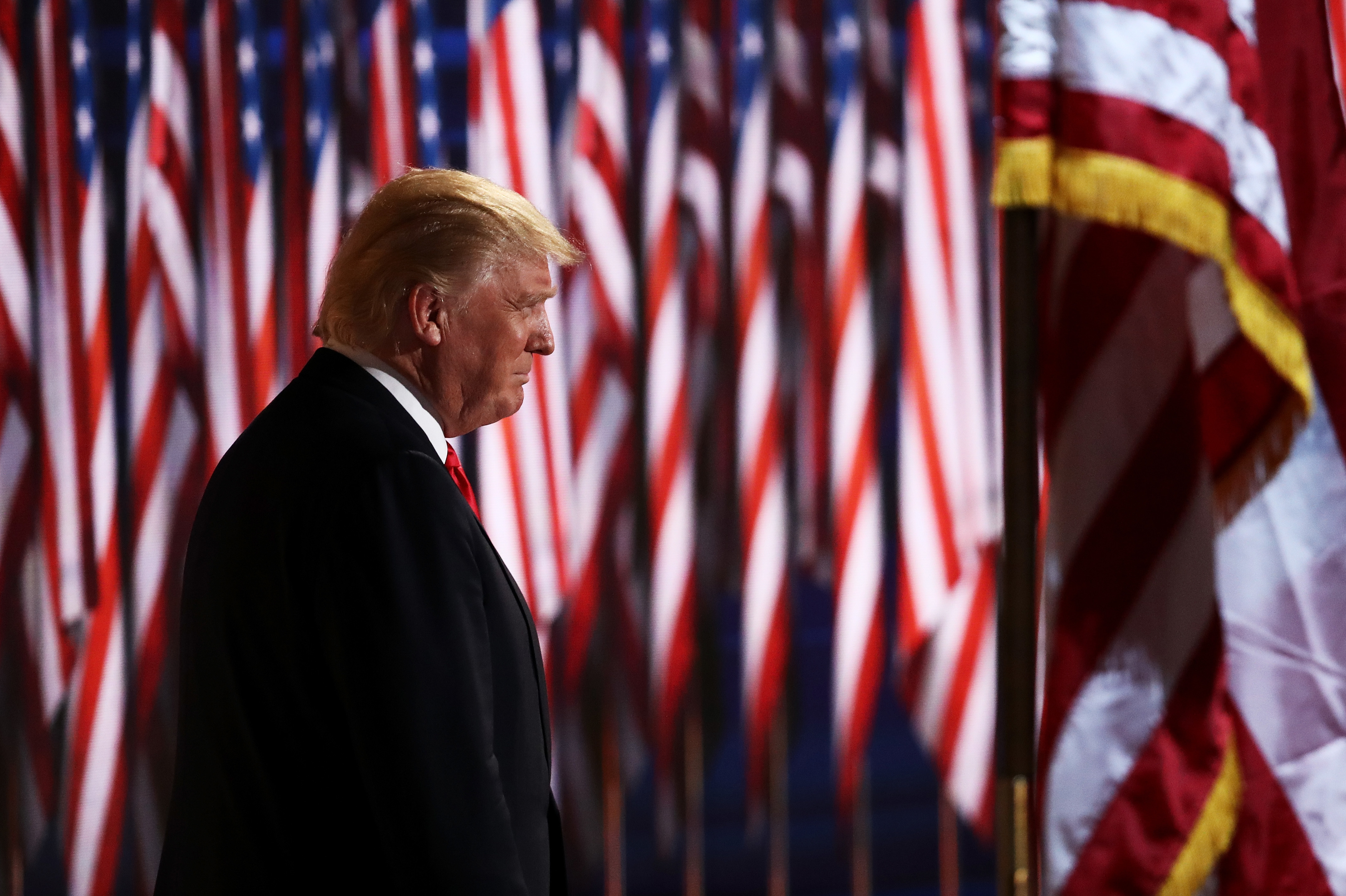 Republican presidential candidate Donald Trump takes the stage on the final evening of the Republican National Convention. (Getty Images)