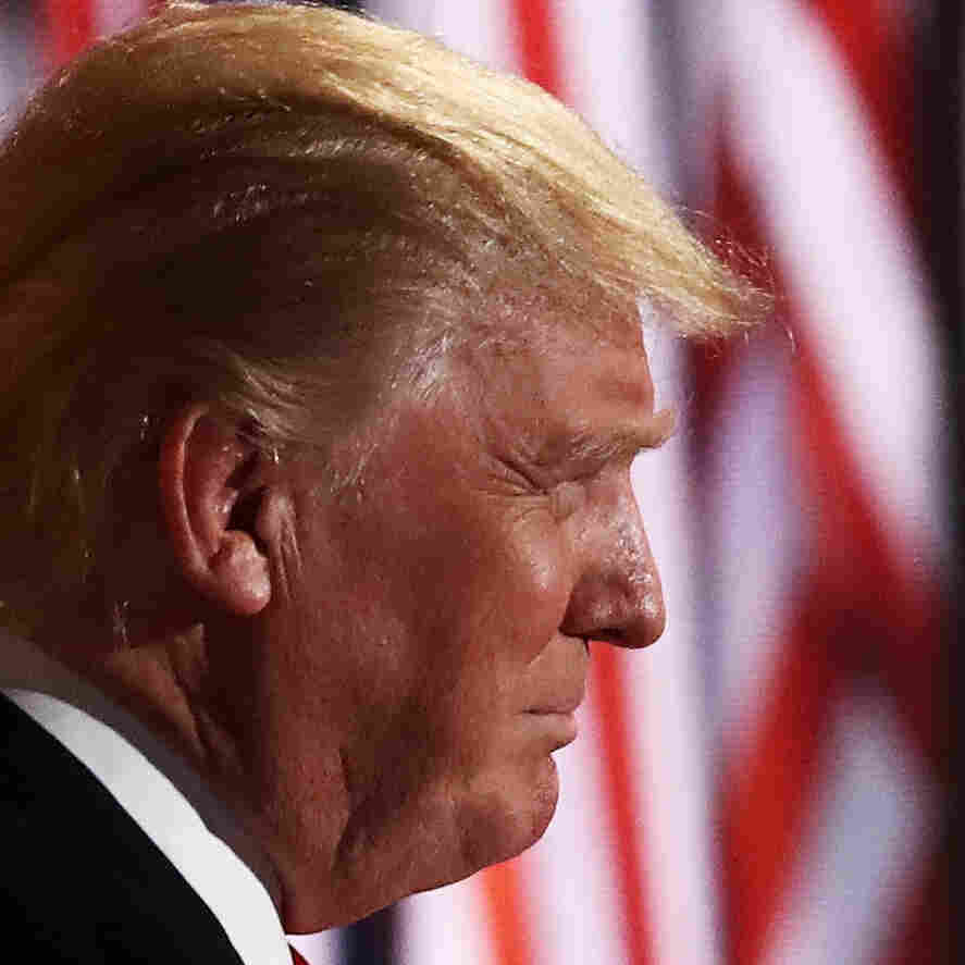 Republican presidential candidate Donald Trump takes the stage on the final evening of the Republican National Convention.