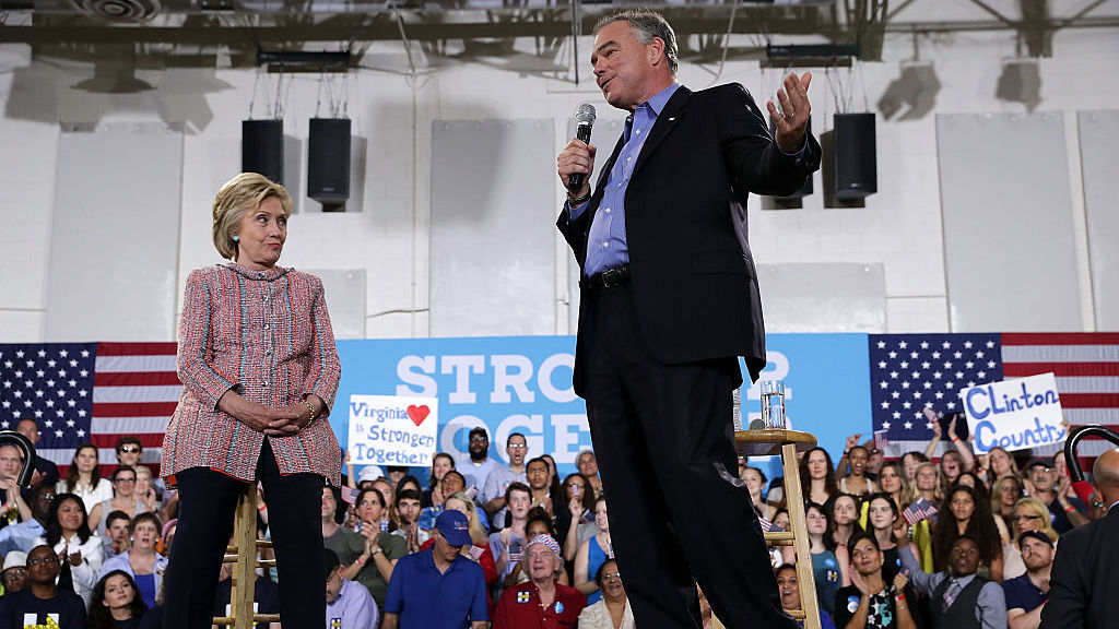 Sen. Tim Kaine, D-Va., campaigned last week in Northern Virginia with Hillary Clinton before she chose him as her vice presidential running mate.