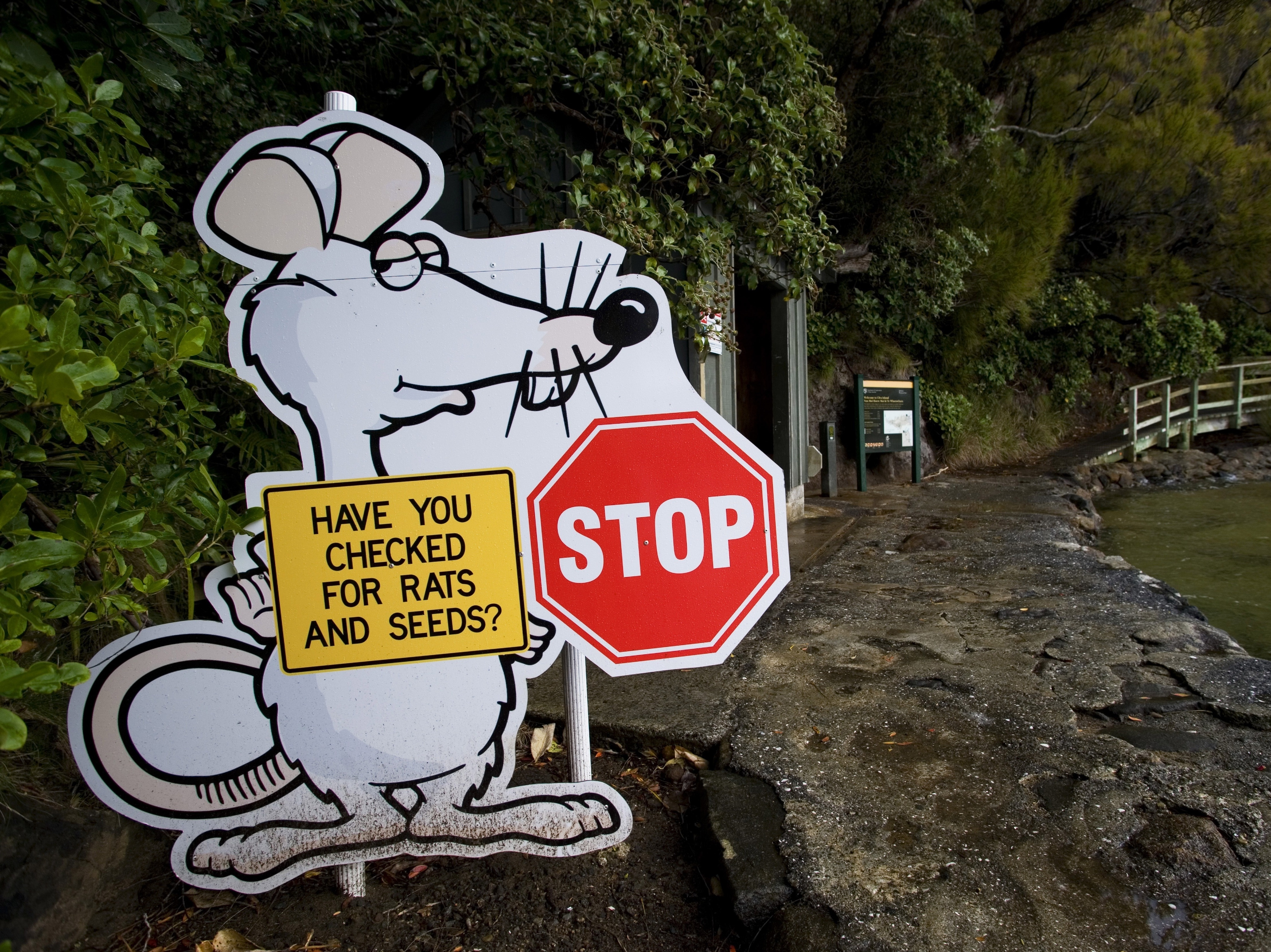 At Ulva Island Bird Sanctuary on Stewart Island, New Zealand, a sign warned visitors in 2008 to check their bags. The fight against invasive predators continues.