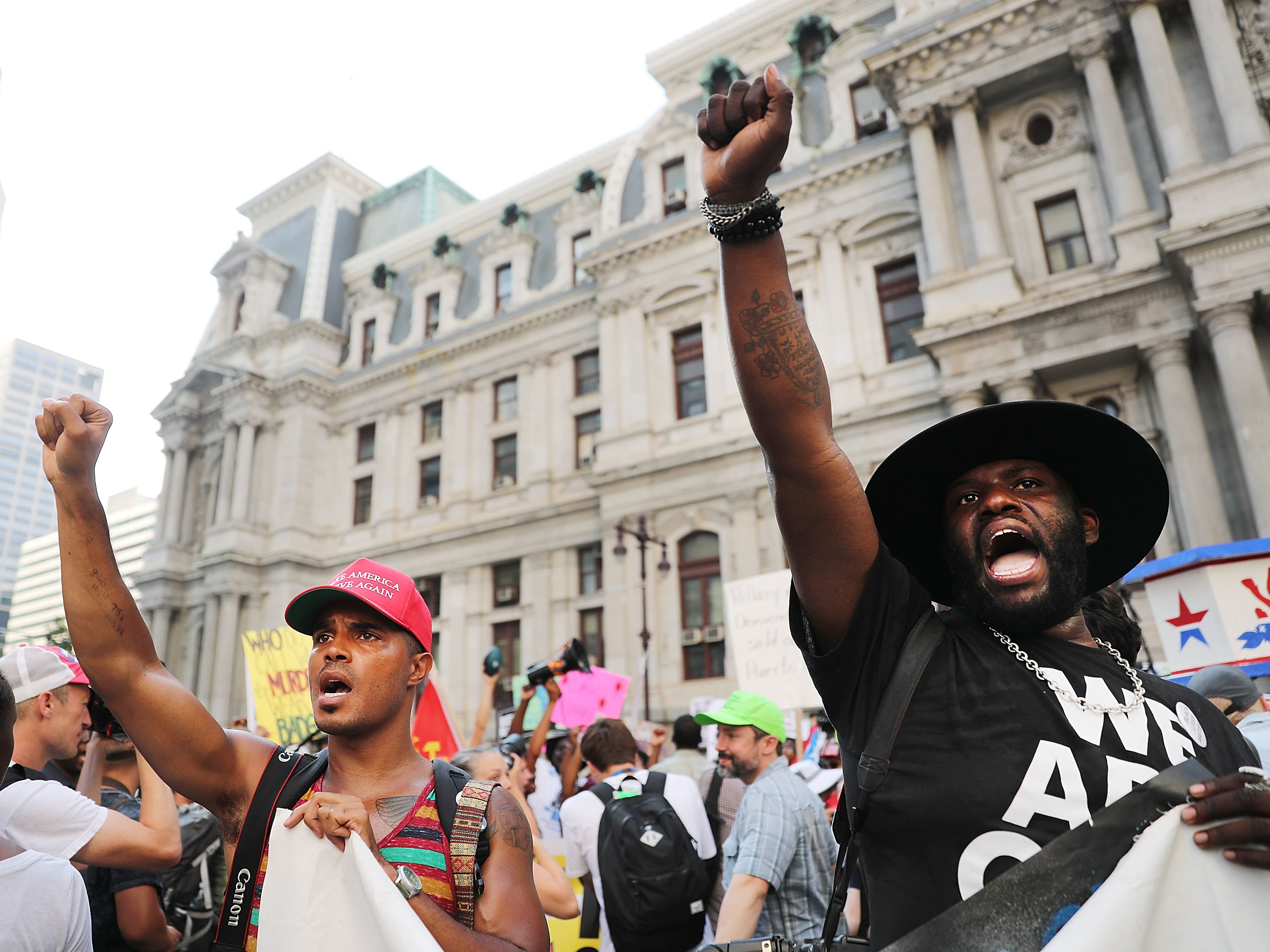 Protesters with the Black Lives Matter movement and other groups march through downtown Philadelphia during the Democratic National Convention. (Getty Images)