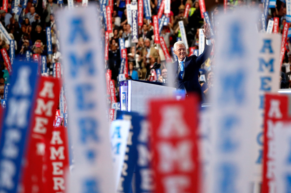 Former President Bill Clinton started his speech at the Democratic convention on Tuesday night by going back to the day he first met Hillary Clinton. (Aaron P. Bernstein/Getty Images)