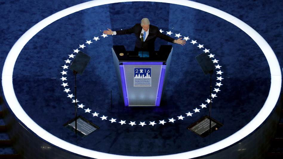 Former President Clinton defended Hillary Clinton's career during his speech at the Democratic National Convention on Tuesday, the night she formally became the party's presidential nominee. (Chip Somodevilla/Getty Images)