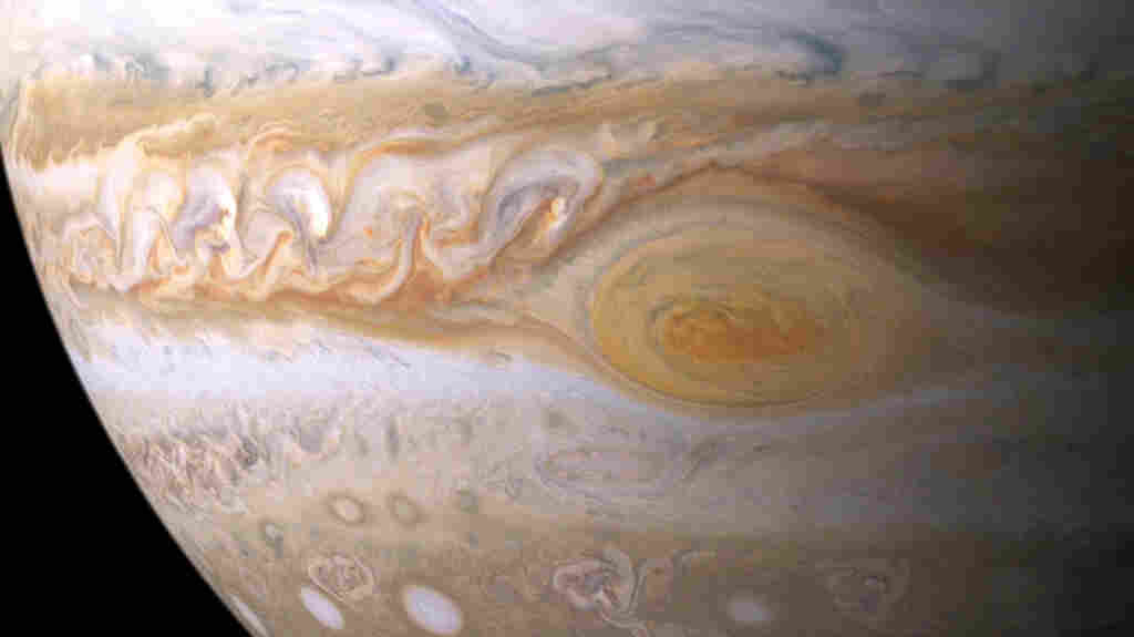 The ongoing storm we call the Great Red Spot rotates counterclockwise, coming full circle every six Earth days.