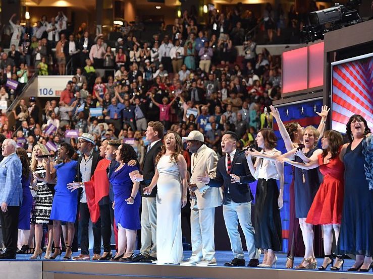 Over 40 Broadway performers gathered to sing "What The World Needs Now Is Love" at the Democratic National Convention on Wednesday night.