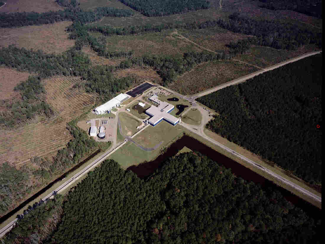 The Laser Interferometer Gravity-Wave Observatory looks for tiny changes in the length of the structure's 2.5-mile-long arms. There are two detectors: one in Washington and one in Louisiana (pictured). This photo was taken before severe flooding that has deluged a large part of the state, including where the observatory is located. Officials there report the detector is fine. The Laser Interferometer Gravity-Wave Observatory looks for tiny changes in the length of the structure's 2.5-mile-long arms. There are two detectors: one in Washington and one in Louisiana (pictured). This photo was taken before severe flooding that has deluged a large part of the state, including where the observatory is located. Officials there report the detector is fine.