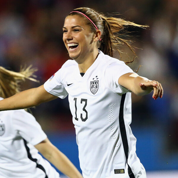 Alex Morgan of the U.S. women's soccer team celebrates a goal against Puerto Rico during the 2016 Women's Olympic Qualifying game on Feb. 10 in Frisco, Texas. The U.S. team will be going for its fourth straight gold, reflecting the dominance of American women at the Olympics, particularly in team sports.
