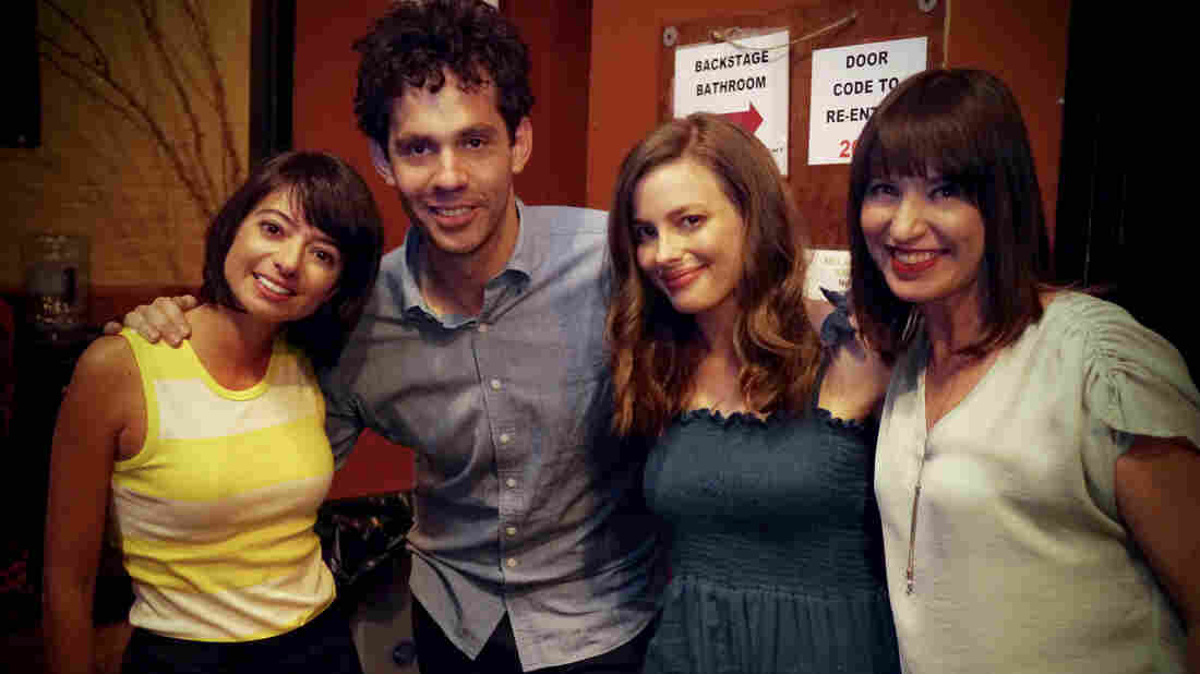 Kate Micucci, Julian Velard, Gillian Jacobs and Ophira Eisenberg on Ask Me Another.