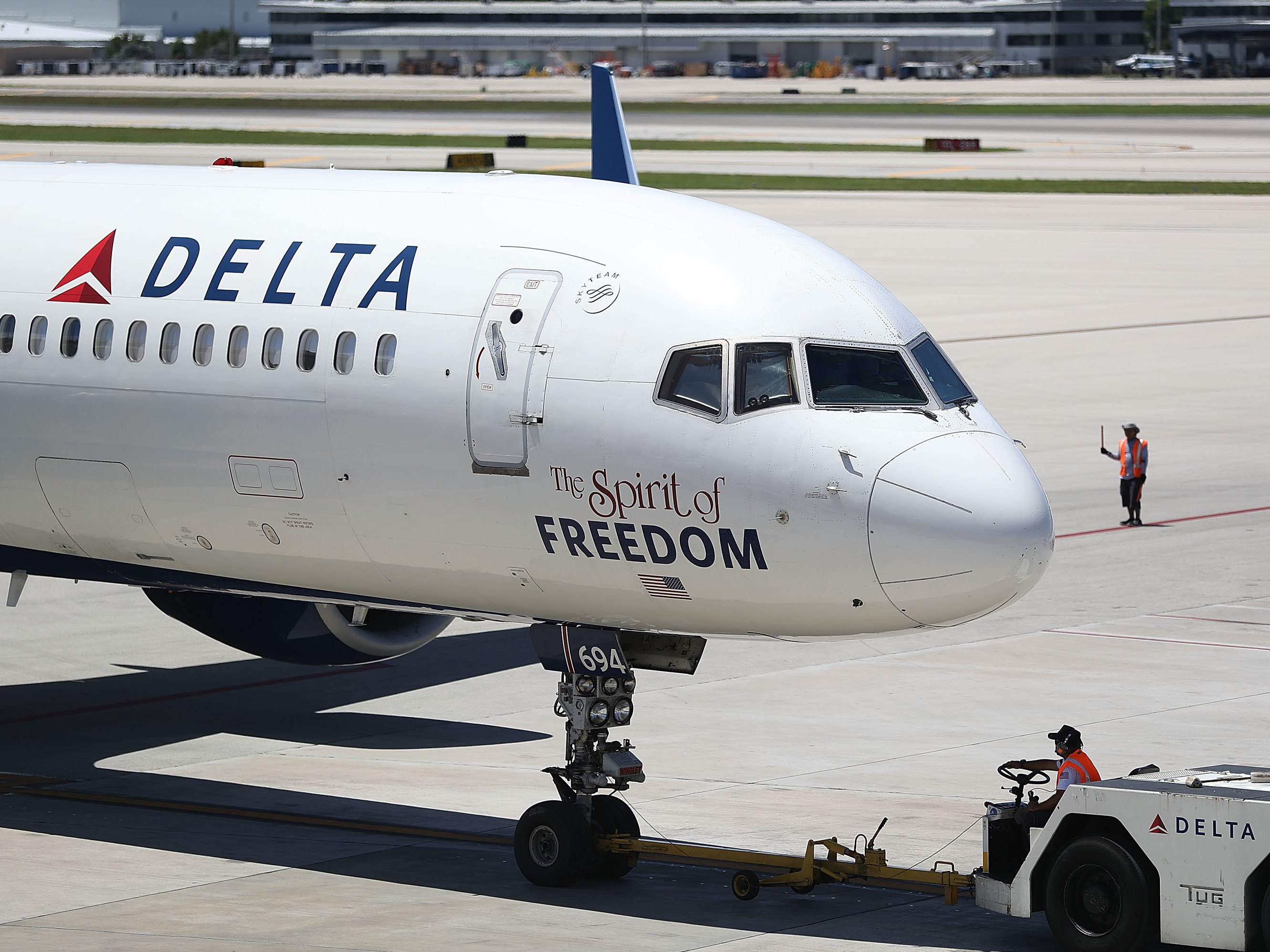 A Delta plane is seen on the tarmac in Fort Lauderdale, Fla., on July 14.