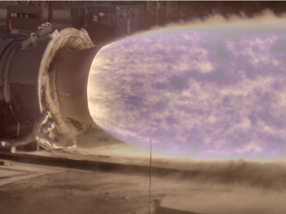 Image of Space Launch System Qualification Motor 2 test or, QM-2, with HiDyRS-X camera.