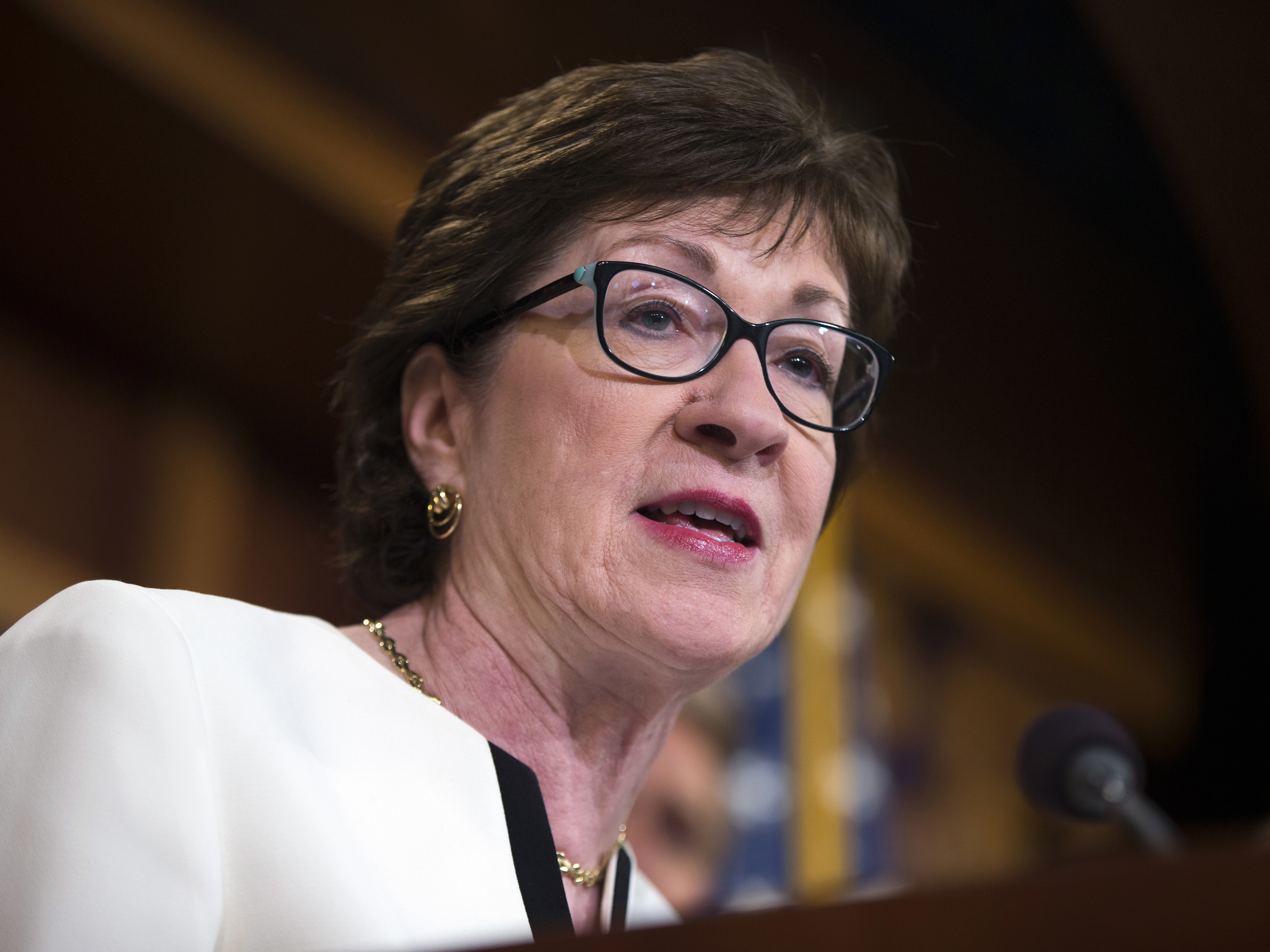 Sen. Susan Collins, R-Maine, speaks during a news conference on Capitol Hill in Washington on June 21.
