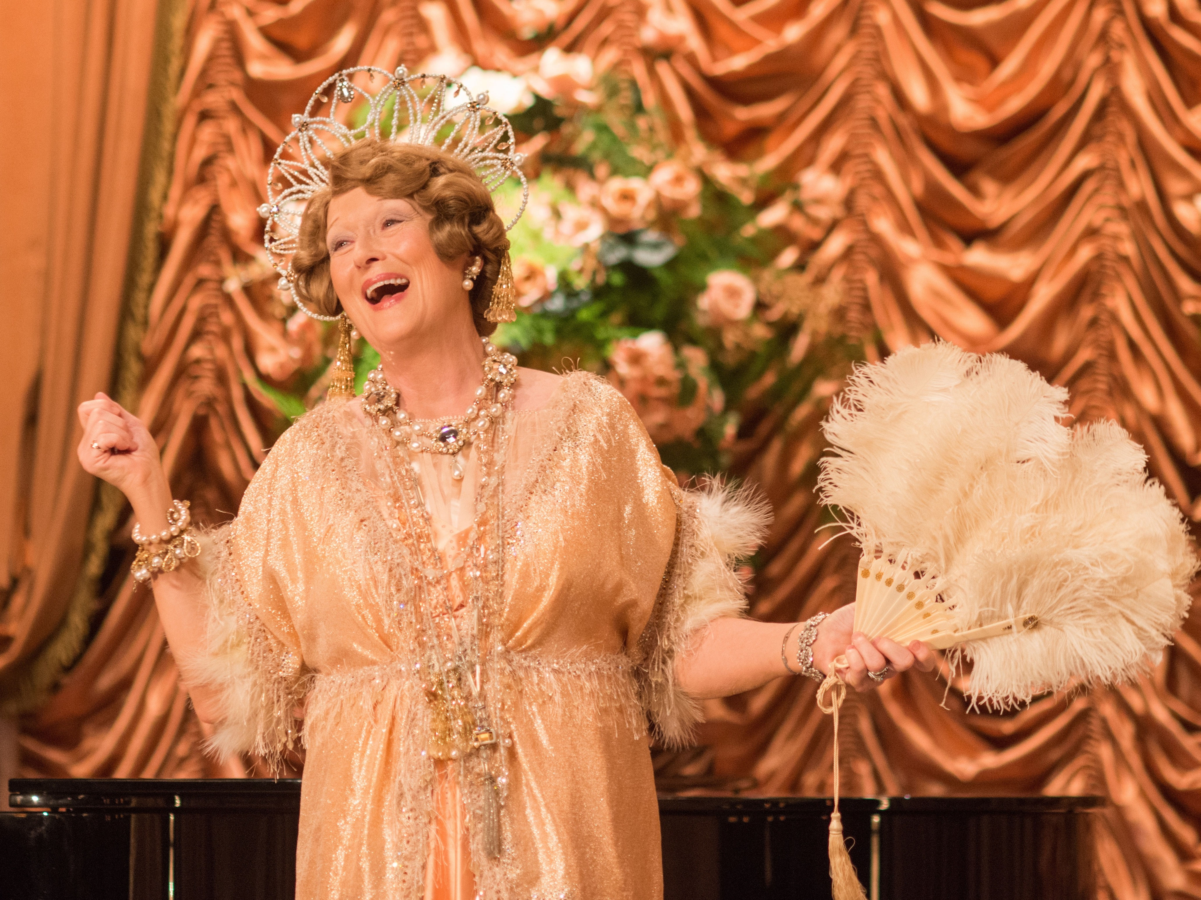 Meryl Streep greets her public in Florence Foster Jenkins.